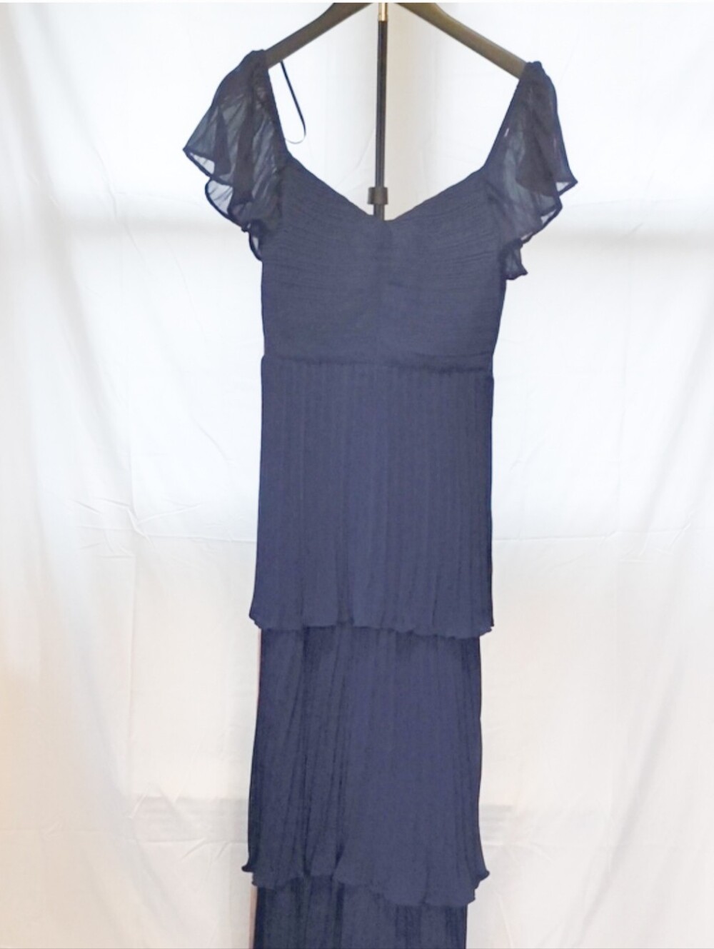 Women's Navy Tiered Pleated Maxi Dress - Comfort & Breeze